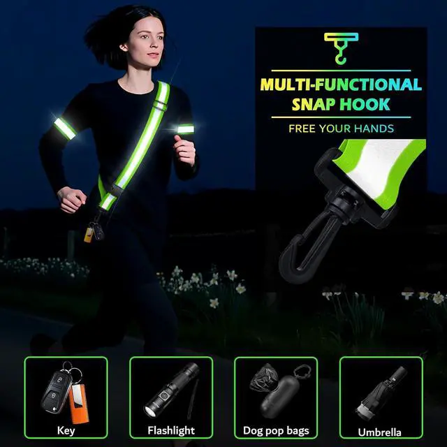 Alt view image 5 of 7 - Reflective Walking Gear at Night, High Visibility Safety Reflective Sash Belt and 2-Pack Armband Set, Night Running Safety Gear for Women Men Kids