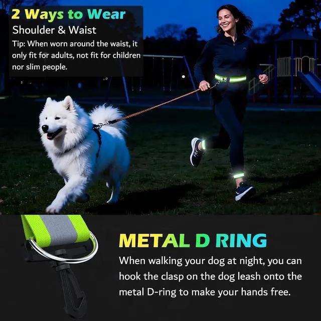 Alt view image 6 of 7 - Reflective Walking Gear at Night, High Visibility Safety Reflective Sash Belt and 2-Pack Armband Set, Night Running Safety Gear for Women Men Kids