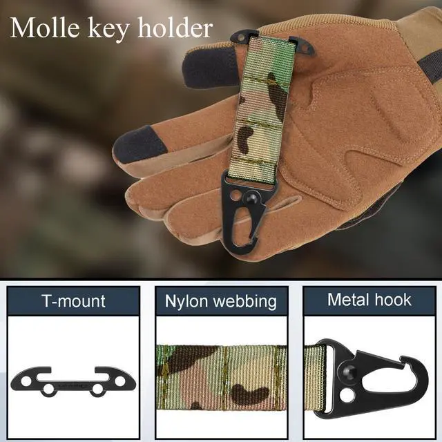 Alt view image 3 of 7 - Tactical Molle Clips T-Mount Molle Webbing Key Holder, 2 Pack Tactical Clash Hook Carabiner Clip for Hanging Keys or Gloves