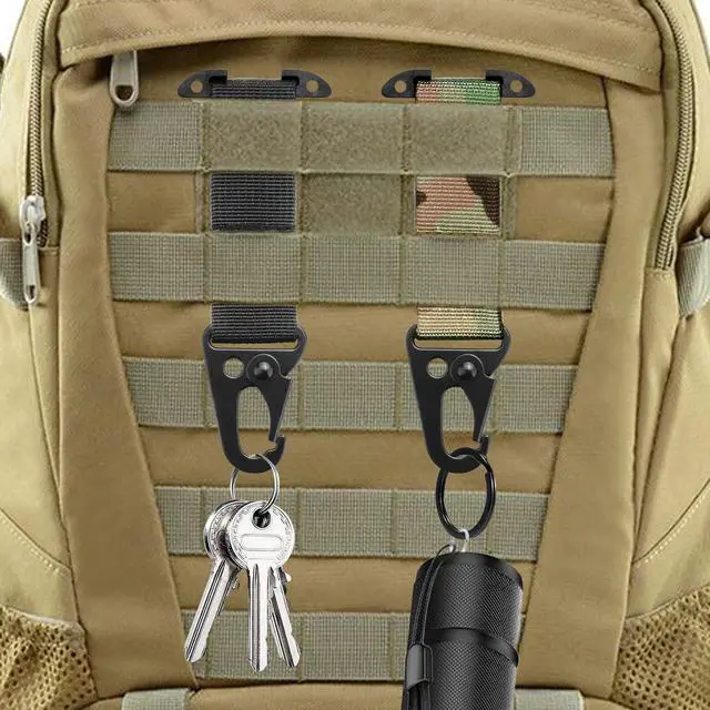 Alt view image 6 of 7 - Tactical Molle Clips T-Mount Molle Webbing Key Holder, 2 Pack Tactical Clash Hook Carabiner Clip for Hanging Keys or Gloves