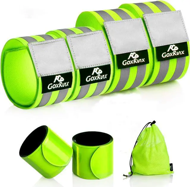 Main image of GoxRunx Reflective Bands Running Gear 6 Pack-Adjustable Reflective Armband Arm Wrist Ankle Leg Bands Reflectors -Reflective Tape Straps for Clothing Night Running Cycling Walking -Slap Bracelets