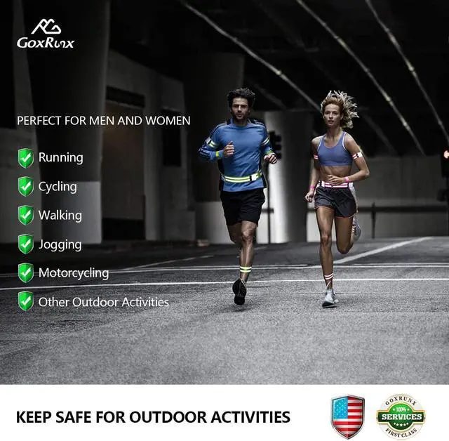 Alt view image 2 of 6 - GoxRunx Reflective Bands Running Gear 6 Pack-Adjustable Reflective Armband Arm Wrist Ankle Leg Bands Reflectors -Reflective Tape Straps for Clothing Night Running Cycling Walking -Slap Bracelets