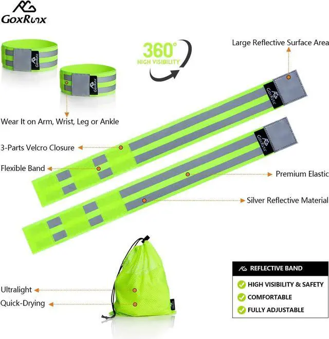 Alt view image 3 of 6 - GoxRunx Reflective Bands Running Gear 6 Pack-Adjustable Reflective Armband Arm Wrist Ankle Leg Bands Reflectors -Reflective Tape Straps for Clothing Night Running Cycling Walking -Slap Bracelets