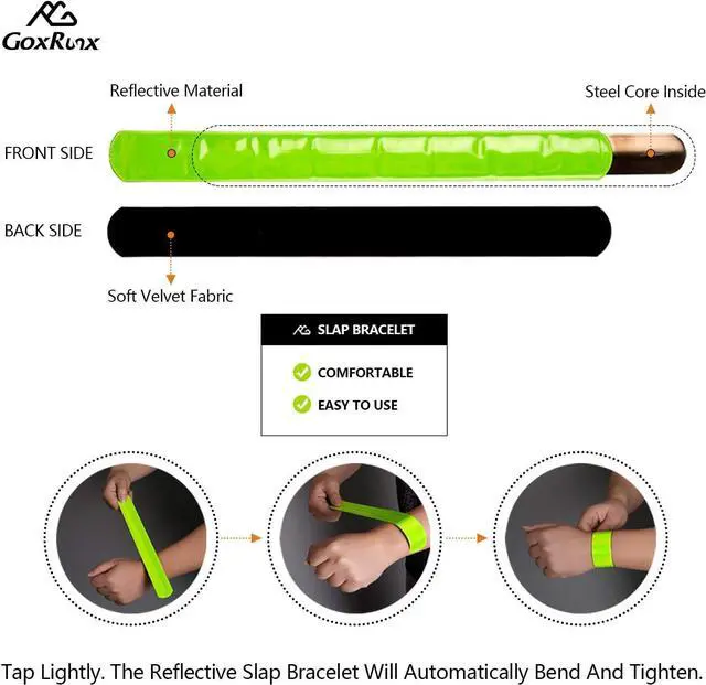 Alt view image 4 of 6 - GoxRunx Reflective Bands Running Gear 6 Pack-Adjustable Reflective Armband Arm Wrist Ankle Leg Bands Reflectors -Reflective Tape Straps for Clothing Night Running Cycling Walking -Slap Bracelets