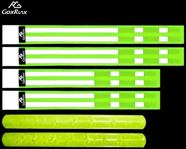 Alt view image 6 of 6 - GoxRunx Reflective Bands Running Gear 6 Pack-Adjustable Reflective Armband Arm Wrist Ankle Leg Bands Reflectors -Reflective Tape Straps for Clothing Night Running Cycling Walking -Slap Bracelets