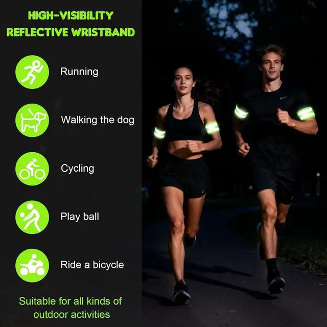 Alt view image 2 of 7 - 4 Pack High Visibility Reflective Bands for Arm, Wrist, Ankle & Leg Adjustable Elastic Safety Straps for Night Running, Walking, Cycling Reflective Gear for Men & Women