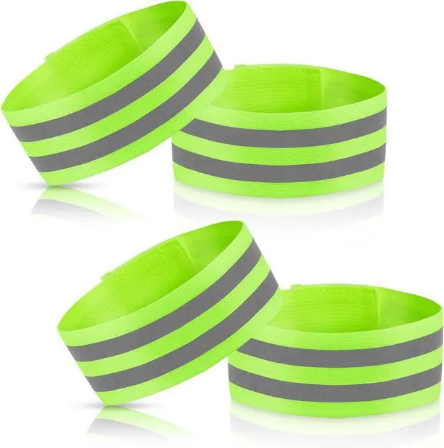 Main image of 4 Pack High Visibility Reflective Bands for Arm, Wrist, Ankle & Leg Adjustable Elastic Safety Straps for Night Running, Walking, Cycling Reflective Gear for Men & Women