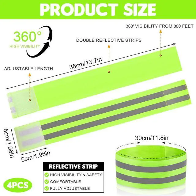 Alt view image 4 of 7 - 4 Pack High Visibility Reflective Bands for Arm, Wrist, Ankle & Leg Adjustable Elastic Safety Straps for Night Running, Walking, Cycling Reflective Gear for Men & Women