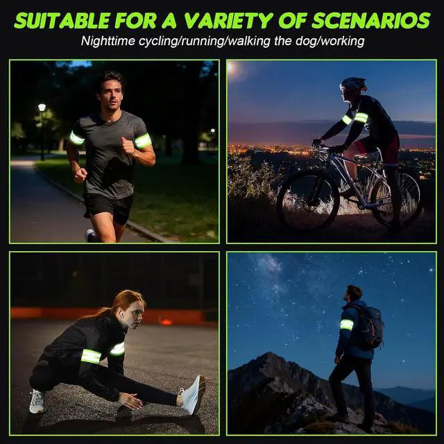 Alt view image 7 of 7 - 4 Pack High Visibility Reflective Bands for Arm, Wrist, Ankle & Leg Adjustable Elastic Safety Straps for Night Running, Walking, Cycling Reflective Gear for Men & Women