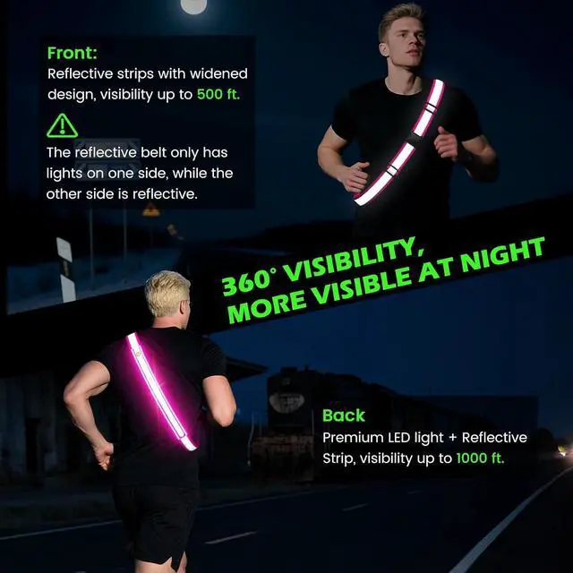 Alt view image 4 of 7 - Reflective Sash Gear for Walking at Night,Flashing LED Reflective Belt Safety Lights for Walkers Night Dog Walking Biking Running,High Visibility Rechargeable With Wear 2 Ways for Men Women
