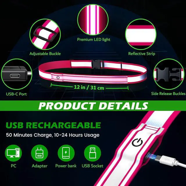 Alt view image 6 of 7 - Reflective Sash Gear for Walking at Night,Flashing LED Reflective Belt Safety Lights for Walkers Night Dog Walking Biking Running,High Visibility Rechargeable With Wear 2 Ways for Men Women