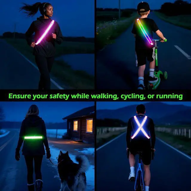 Alt view image 7 of 7 - Reflective Sash Gear for Walking at Night,Flashing LED Reflective Belt Safety Lights for Walkers Night Dog Walking Biking Running,High Visibility Rechargeable With Wear 2 Ways for Men Women