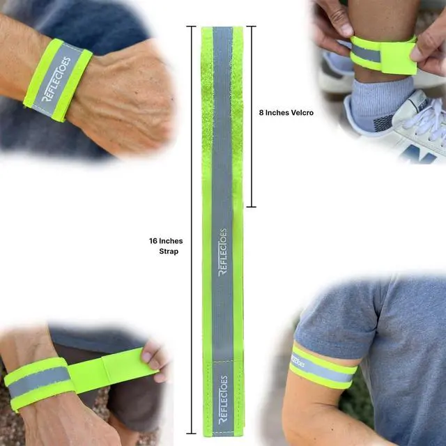 Alt view image 2 of 7 - ReflecToes Reflective Bands High Visibility Hi-Vis Straps for Running, Cycling & Walking, Adjustable 5-16" Reflective Gear for Arm, Ankle, Wrist or Leg - 360° Night Safety Reflector
