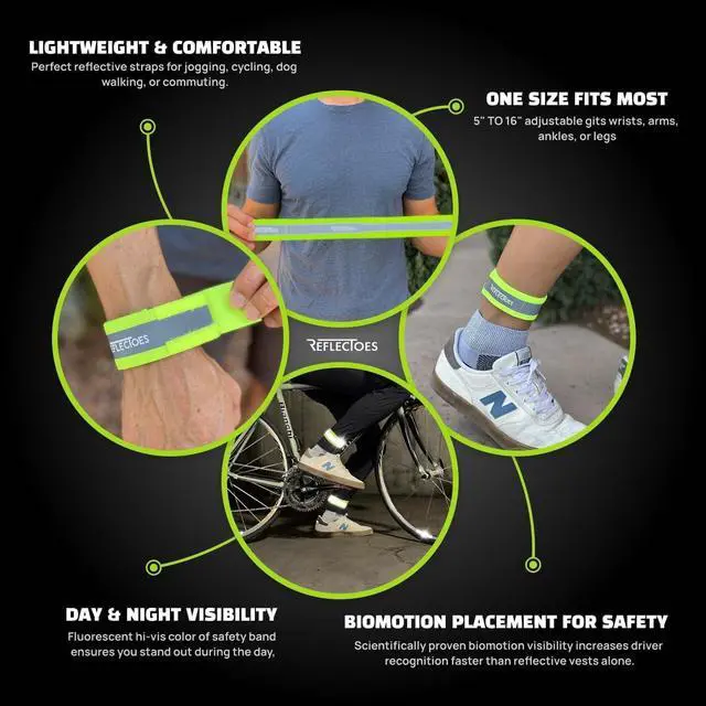 Alt view image 3 of 7 - ReflecToes Reflective Bands High Visibility Hi-Vis Straps for Running, Cycling & Walking, Adjustable 5-16" Reflective Gear for Arm, Ankle, Wrist or Leg - 360° Night Safety Reflector