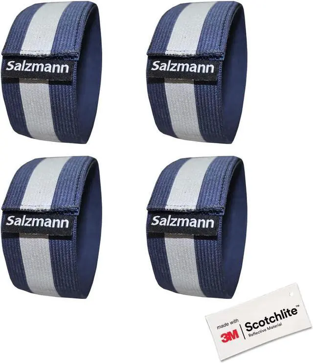 Main image of Salzmann Reflective Elastic Arm & Leg Bands | Adjustable Hi Vis | Pack of 4 | Made with 3M Scotchlite Reflective Material | For Running, Walking & Cycling | Yellow, Navy, Pink