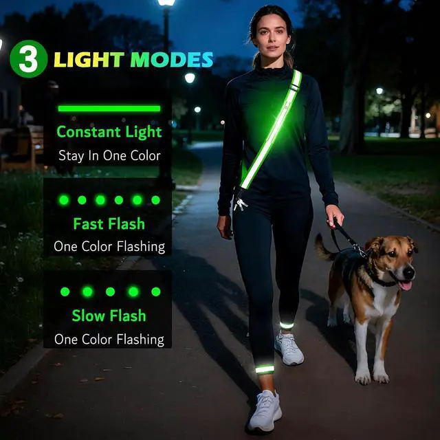 Alt view image 3 of 7 - Fokia Kunbio LED Reflective Running Gear High Visibility Reflective Belt Sash with Armband for Walking at Night,Adjustable Running Safety Gear Light Up Running Belt for Runners Walkers Men Women