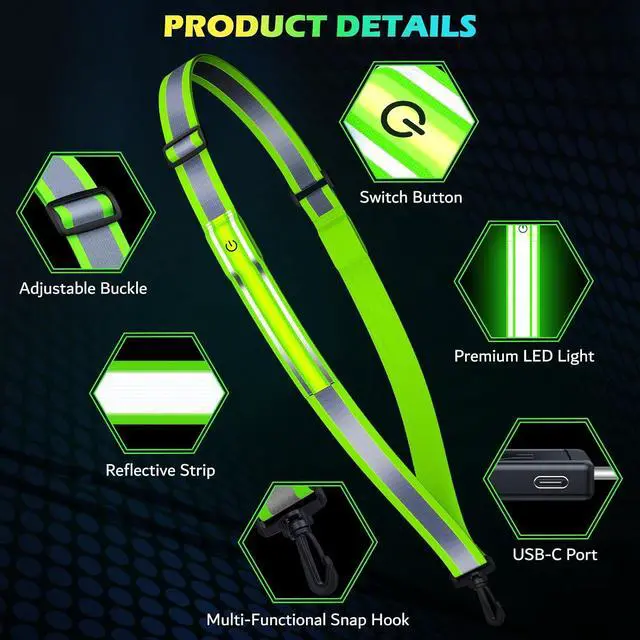 Alt view image 4 of 7 - Fokia Kunbio LED Reflective Running Gear High Visibility Reflective Belt Sash with Armband for Walking at Night,Adjustable Running Safety Gear Light Up Running Belt for Runners Walkers Men Women