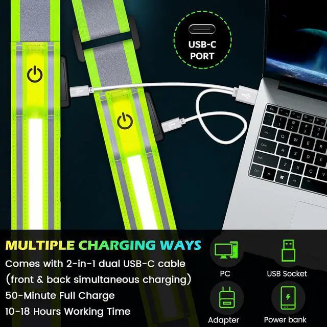 Alt view image 5 of 7 - Fokia Kunbio LED Reflective Running Gear High Visibility Reflective Belt Sash with Armband for Walking at Night,Adjustable Running Safety Gear Light Up Running Belt for Runners Walkers Men Women