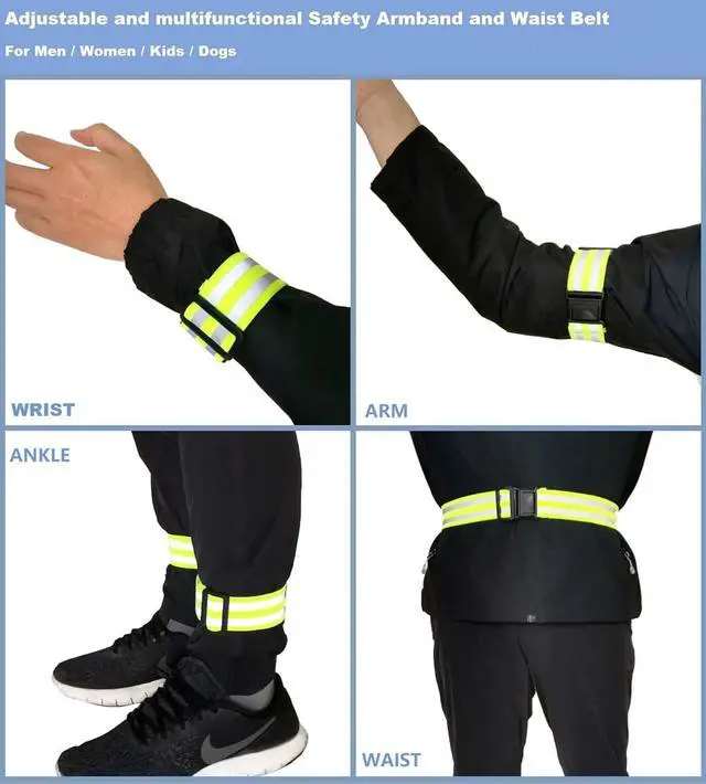 Alt view image 3 of 6 - 4-Pack Adjustable Reflective Armbands & Belts | High-Visibility Safety Gear, For Running, Cycling & Night Walking, Reflective Wrist, Ankle Bands, For Kids & Adults