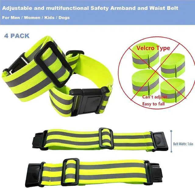 Alt view image 4 of 6 - 4-Pack Adjustable Reflective Armbands & Belts | High-Visibility Safety Gear, For Running, Cycling & Night Walking, Reflective Wrist, Ankle Bands, For Kids & Adults