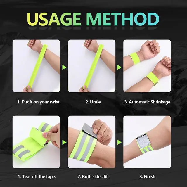 Alt view image 7 of 7 - Reflective Bands Running Gear, 6 PCS Adjustable Reflective Armband | Reflective Band for Arm Wrist Ankle Leg, High Visibility Reflective Running Gear Adjustable for Men and Women -Slap Bracelets