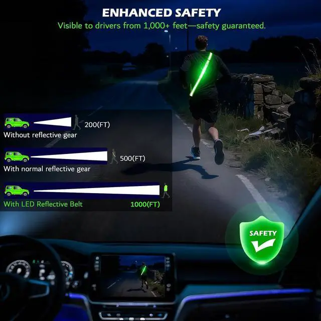Alt view image 2 of 7 - LED Belt Reflective Sash for Walking at Night, High Visibility Reflective Running Gear Night Walking Safety Gear LED Light Up Running Belt Reflective Gear for Runners Walkers Men Women
