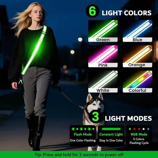Alt view image 3 of 7 - LED Belt Reflective Sash for Walking at Night, High Visibility Reflective Running Gear Night Walking Safety Gear LED Light Up Running Belt Reflective Gear for Runners Walkers Men Women
