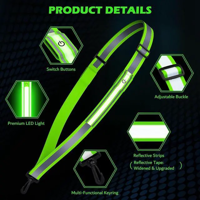 Alt view image 4 of 7 - LED Belt Reflective Sash for Walking at Night, High Visibility Reflective Running Gear Night Walking Safety Gear LED Light Up Running Belt Reflective Gear for Runners Walkers Men Women