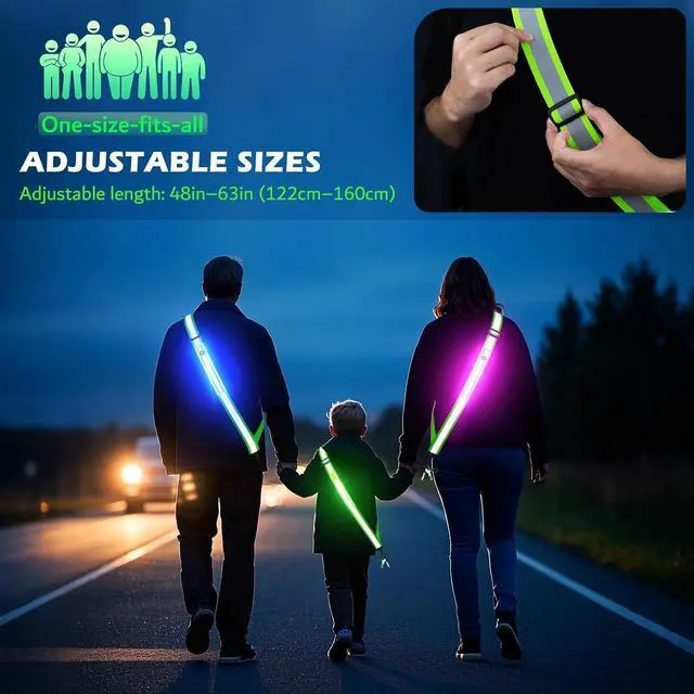 Alt view image 5 of 7 - LED Belt Reflective Sash for Walking at Night, High Visibility Reflective Running Gear Night Walking Safety Gear LED Light Up Running Belt Reflective Gear for Runners Walkers Men Women
