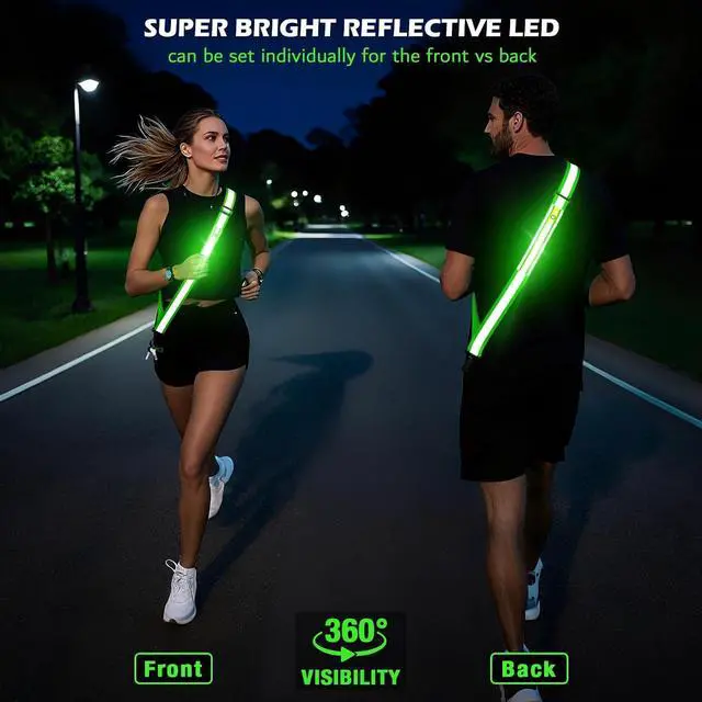 Alt view image 7 of 7 - LED Belt Reflective Sash for Walking at Night, High Visibility Reflective Running Gear Night Walking Safety Gear LED Light Up Running Belt Reflective Gear for Runners Walkers Men Women