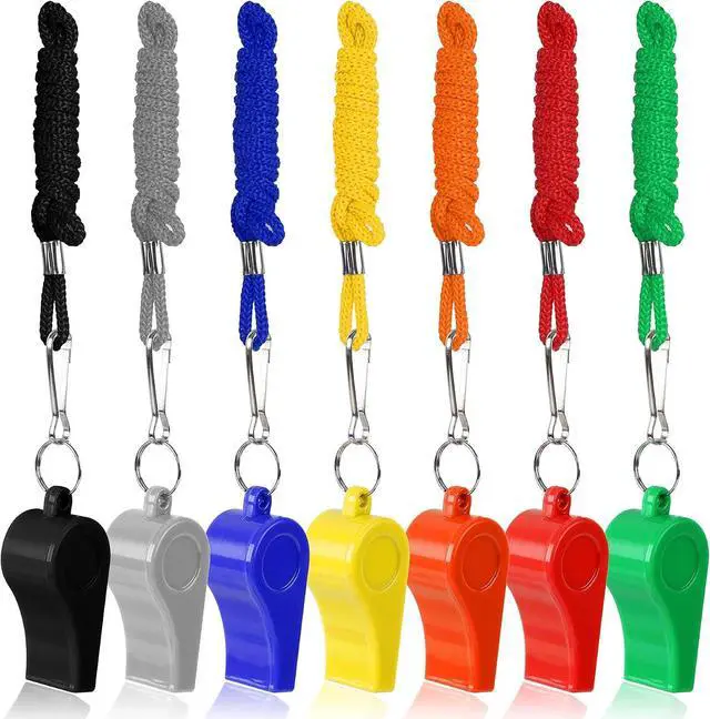 Alt view image 3 of 7 - SANNIX 7 Pack Whistles, Coaches Whistles with Lanyard Sports Whistle Loud Crisp Sound Whistles for Referees Training Gyms Emergency