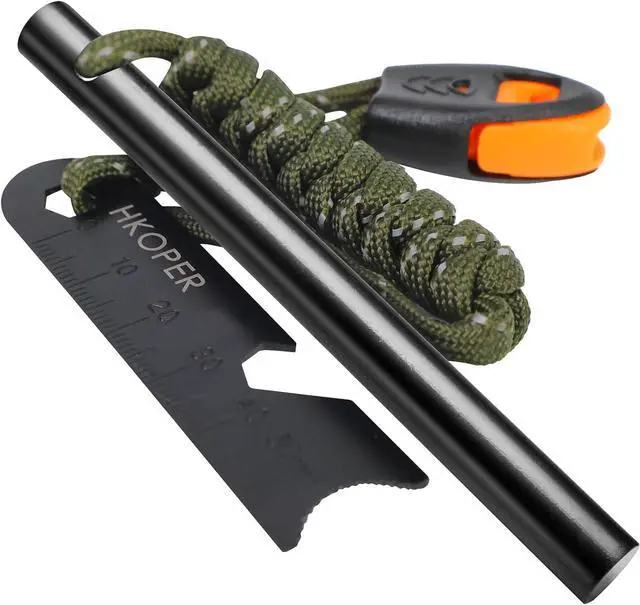 Main image of Ferro Rod Fire Starter, 4" Flint and Steel Survival Kit | 5,500°F Hot Sparks, 6-in-1 Multi-Tool, Paracord & Emergency Whistle, Reliable in Any Weather for Camping & Bushcraft
