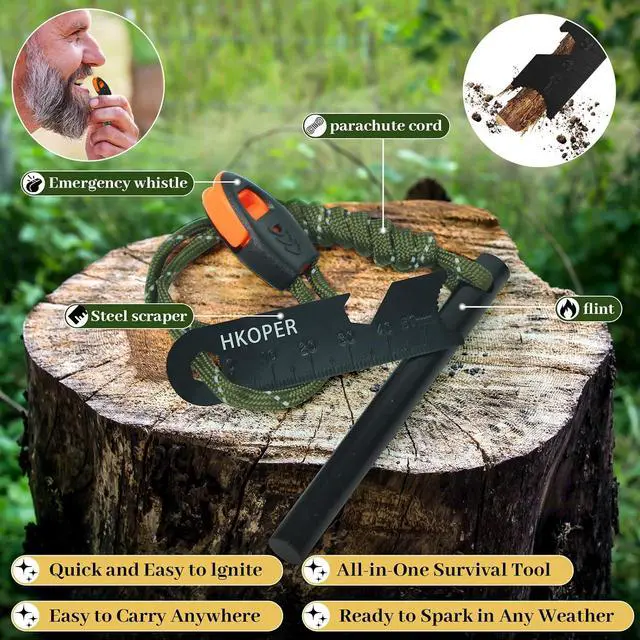 Alt view image 2 of 7 - Ferro Rod Fire Starter, 4" Flint and Steel Survival Kit | 5,500°F Hot Sparks, 6-in-1 Multi-Tool, Paracord & Emergency Whistle, Reliable in Any Weather for Camping & Bushcraft