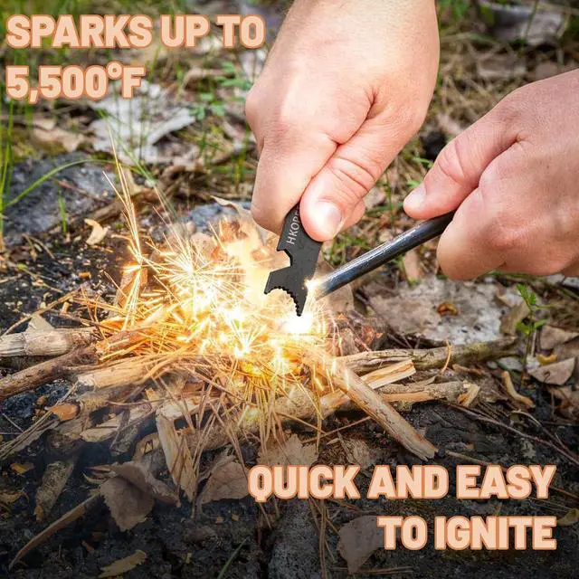 Alt view image 4 of 7 - Ferro Rod Fire Starter, 4" Flint and Steel Survival Kit | 5,500°F Hot Sparks, 6-in-1 Multi-Tool, Paracord & Emergency Whistle, Reliable in Any Weather for Camping & Bushcraft