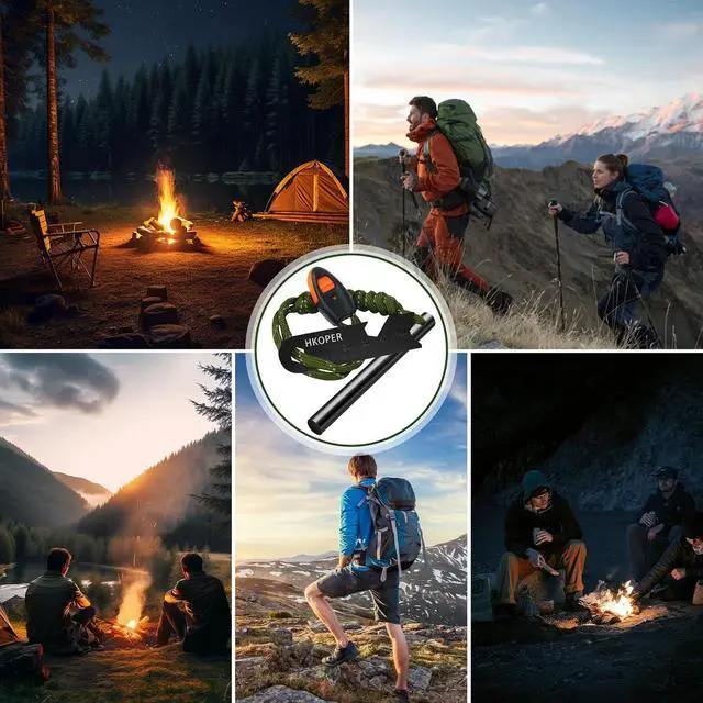 Alt view image 7 of 7 - Ferro Rod Fire Starter, 4" Flint and Steel Survival Kit | 5,500°F Hot Sparks, 6-in-1 Multi-Tool, Paracord & Emergency Whistle, Reliable in Any Weather for Camping & Bushcraft
