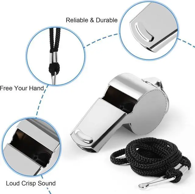 Alt view image 4 of 7 - Guirnd Coach Whistle 4P, Stainless Steel Coaches Whistle with Lanyard, Loud Crisp Sound Sport Metal Whistles for Adults, Referees, Officials, Emergency, Outdoor