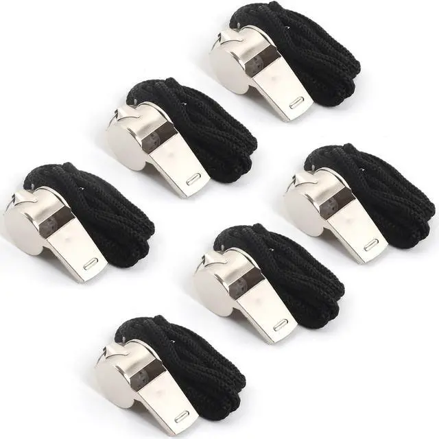 Main image of 6Pack Stainless Steel Whistle with Lanyard, Loud Crisp Sound Whistle Ideal for Coaches, Referees, and Official
