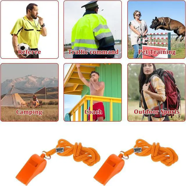 Alt view image 7 of 7 - 2 Packs Orange Emergency Whistle with Lanyard, Loud Clear Crisp | Plastic Coach Whistles for Coaches, Whistle Emergency for Self-Defense, Lifeguard and Emergencies Sport Training Lifeguard