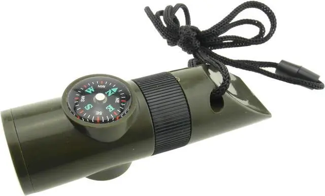 Main image of TRENDBOX Multifunctional 7 in 1 Camping Hiking Outdoor Whistle with Compass Magnifier LED Flashlight Thermometer for Emergency Survival Traveling