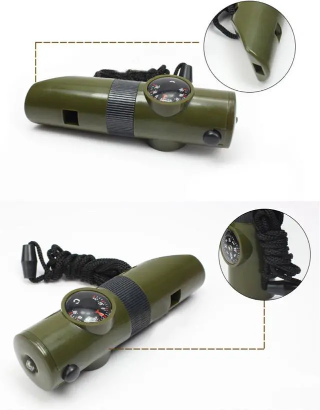 Alt view image 3 of 7 - TRENDBOX Multifunctional 7 in 1 Camping Hiking Outdoor Whistle with Compass Magnifier LED Flashlight Thermometer for Emergency Survival Traveling