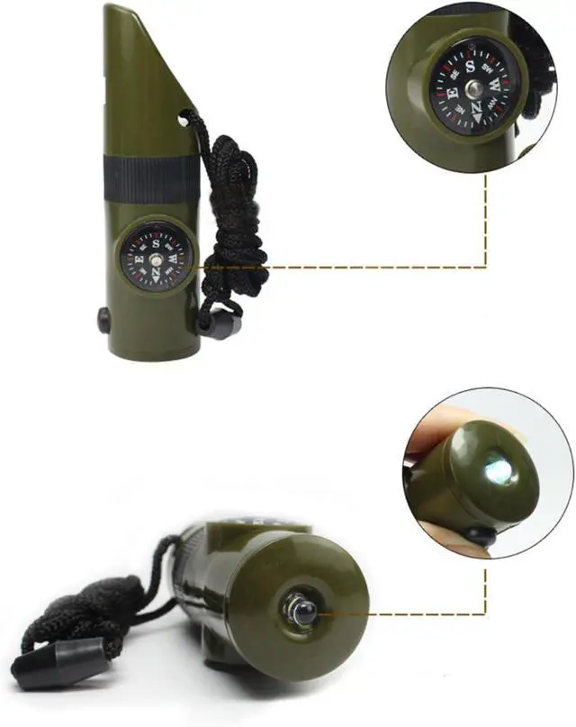 Alt view image 5 of 7 - TRENDBOX Multifunctional 7 in 1 Camping Hiking Outdoor Whistle with Compass Magnifier LED Flashlight Thermometer for Emergency Survival Traveling