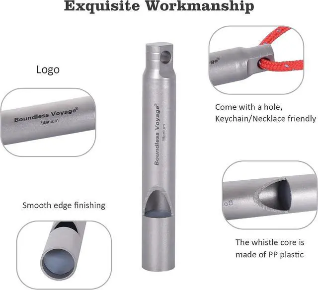 Alt view image 3 of 7 - Boundless Voyage Loudest Titanium Emergency Whistle with Lanyard for Camping Hiking Sports Traning Survival Ti9010O