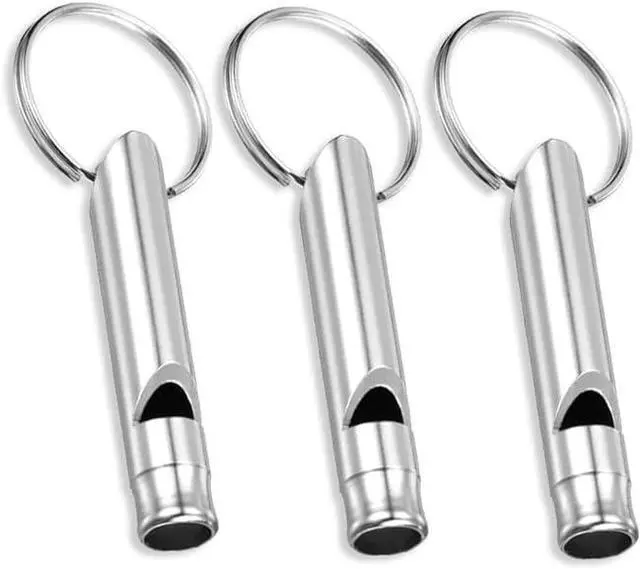 Main image of Set of 3 Extra Loud Whistles for Camping Hiking Hunting Outdoors Sports and Emergency Situations, Sturdy but Light Aluminium Key Chain Signals