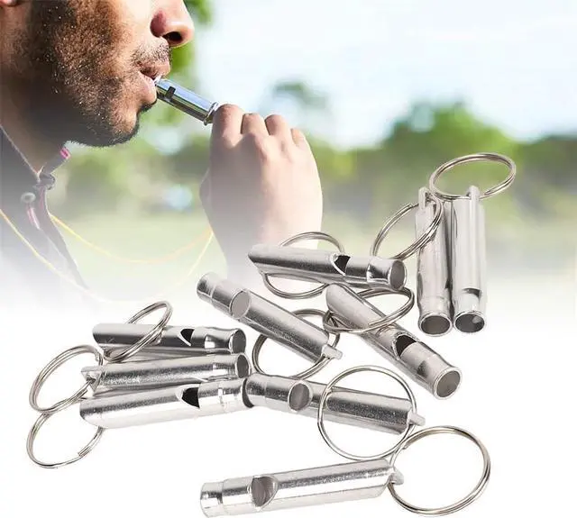 Alt view image 2 of 6 - Set of 3 Extra Loud Whistles for Camping Hiking Hunting Outdoors Sports and Emergency Situations, Sturdy but Light Aluminium Key Chain Signals