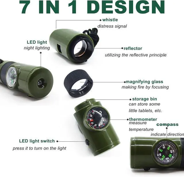 Alt view image 5 of 7 - Survival Whistle, 7in1 Emergency Whistle Survival, Multifunctional Camping Signal Whistle, Essential Emergency Tool with Lanyard for Hiking/Exploration/Climbing/Camping/Boating/Outdoor Adventures