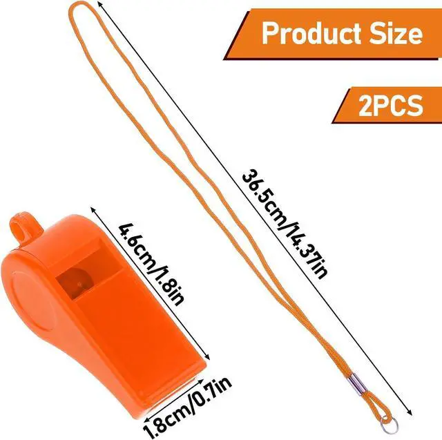 Alt view image 2 of 7 - 2 Packs Orange Emergency Whistle with Lanyard, Loud Clear Crisp | Plastic Coach Whistles for Coaches, Whistle Emergency for Self-Defense, Lifeguard and Emergencies Sport Training Lifeguard