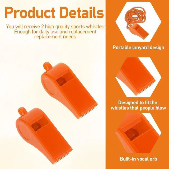 Alt view image 3 of 7 - 2 Packs Orange Emergency Whistle with Lanyard, Loud Clear Crisp | Plastic Coach Whistles for Coaches, Whistle Emergency for Self-Defense, Lifeguard and Emergencies Sport Training Lifeguard