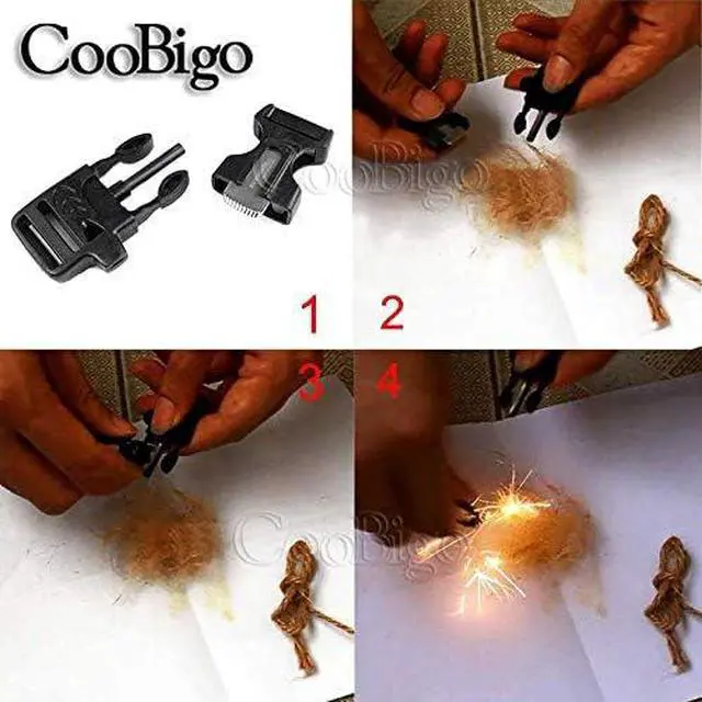 Alt view image 5 of 5 - CooBigo 10Pack 3/4" (19mm) Fire Starter Survival Whistle Buckle Flint Scraper for Paracord Bracelet Key Lanyard Ourdoor Hiking Camping Backpack Bag Pets Collar DIY Travel Kits