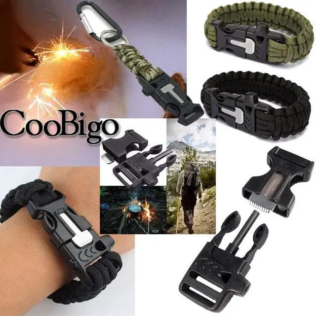 Alt view image 2 of 5 - CooBigo 10Pack 3/4" (19mm) Fire Starter Survival Whistle Buckle Flint Scraper for Paracord Bracelet Key Lanyard Ourdoor Hiking Camping Backpack Bag Pets Collar DIY Travel Kits