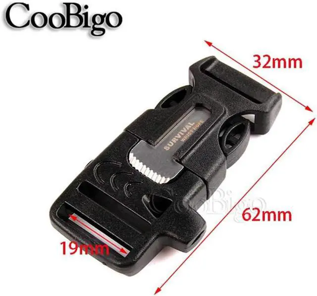 Alt view image 3 of 5 - CooBigo 10Pack 3/4" (19mm) Fire Starter Survival Whistle Buckle Flint Scraper for Paracord Bracelet Key Lanyard Ourdoor Hiking Camping Backpack Bag Pets Collar DIY Travel Kits